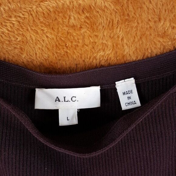 A.L.C Womens Dress Large Burgundy Pullover Midi Ribbed Asymmetric Ruffle RAVENEL - Picture 5 of 10